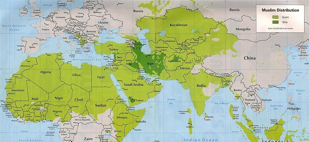 Карта распределения суннитов и шиитов